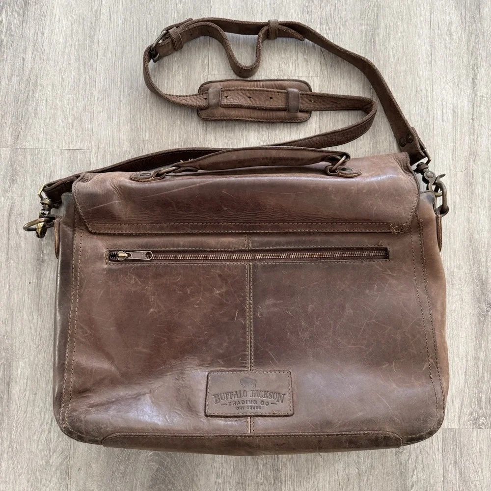 Buffalo Jackson Trading Co. Leather Laptop Messenger Briefcase Bag w/Strap